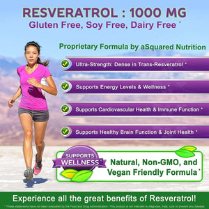 100% Natural Resveratrol 1000mg – Max Strength Antioxidant Supplement, Trans - Resveratrol Pills – 180 Capsules - Vitamen Store