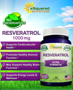 100% Natural Resveratrol 1000mg – Max Strength Antioxidant Supplement, Trans - Resveratrol Pills – 180 Capsules - Vitamen Store