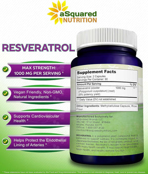 100% Natural Resveratrol 1000mg – Max Strength Antioxidant Supplement, Trans - Resveratrol Pills – 180 Capsules - Vitamen Store