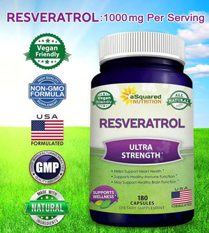100% Natural Resveratrol 1000mg – Max Strength Antioxidant Supplement, Trans - Resveratrol Pills – 180 Capsules - Vitamen Store