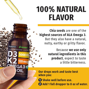 (2 Pack) Organic Vitamin D3 K2 Drops with MCT Oil, Omega 3, 5000 IU - Vitamin D Liquid, No Fillers, Non - Gmo D3 for Body’S Defenses and Faster Absorption, Unflavored, 2 Fl Oz - Vitamen Store