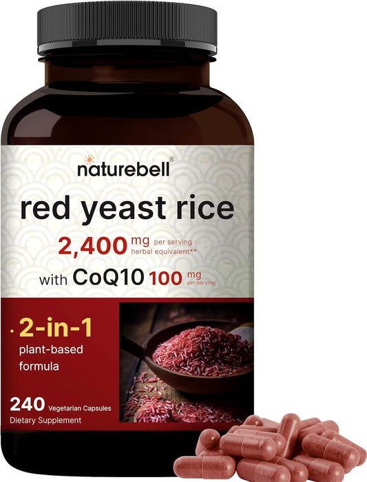 Naturebell Red Yeast Rice 2,400Mg with Coq10 100Mg | 240 Veggie Capsules (1,200Mg per Capsule) 
