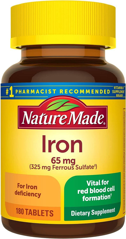 Nature Made Iron 65 Mg (325 Mg Ferrous Sulfate) Tablets, 180 Tablets, 180 Day Supply