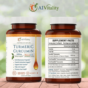 A1 Vitality Turmeric Curcumin Novasol Supplements 1000Mg More Potent than Bioperine - Inflammation, Joint Pain Relief - 185X Bioavailable than Turmeric Black Pepper Capsules – Best Natural Softgels - Vitamen Store
