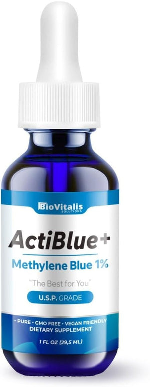 Actiblue+ Methylene Blue 1% : Methylene Blue Pharmaceutical Grade ISO Certified Third Party Lab Tested 99,9% No Formaldehyde No Alcohol No Gluten&Gmo(1Fl.Oz) - Vitamen Store