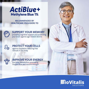 Actiblue+ Methylene Blue 1% – Pharmaceutical Grade, ISO Certified, Third - Party Tested, No Formaldehyde, Alcohol - Free, Gluten - Free, Non - GMO – 2 Fl Oz - Vitamen Store