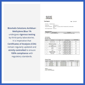 Actiblue+ Methylene Blue 1% – Pharmaceutical Grade, ISO Certified, Third - Party Tested, No Formaldehyde, Alcohol - Free, Gluten - Free, Non - GMO – 2 Fl Oz - Vitamen Store