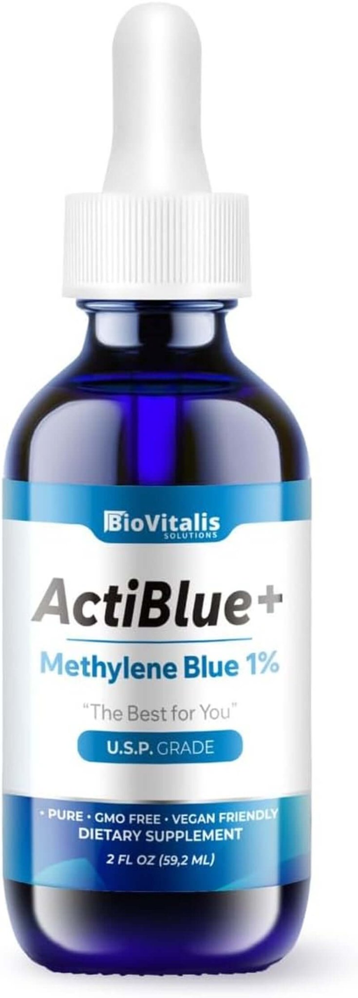 Actiblue+ Methylene Blue 1% – Pharmaceutical Grade, ISO Certified, Third - Party Tested, No Formaldehyde, Alcohol - Free, Gluten - Free, Non - GMO – 2 Fl Oz - Vitamen Store