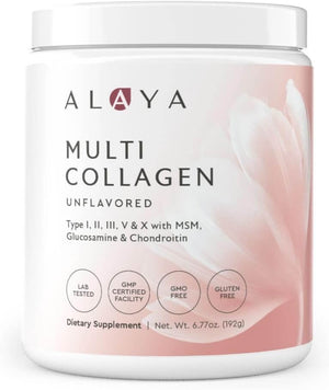 Alaya Multi Collagen Powder - Type I, II, III, V, X Hydrolyzed Collagen Peptides Protein Powder Supplement with MSM + GC (Unflavored, 20 Serving) - Vitamen Store