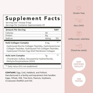 Alaya Multi Collagen Powder - Type I, II, III, V, X Hydrolyzed Collagen Peptides Protein Powder Supplement with MSM + GC (Unflavored, 20 Serving) - Vitamen Store