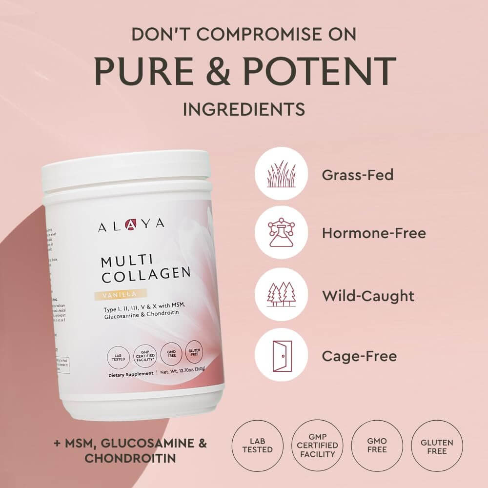 Alaya Multi Collagen Powder - Type I, II, III, V, X Hydrolyzed Collagen Peptides Protein Powder Supplement with MSM + GC (Vanilla) - Vitamen Store