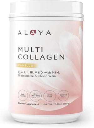 Alaya Multi Collagen Powder - Type I, II, III, V, X Hydrolyzed Collagen Peptides Protein Powder Supplement with MSM + GC (Vanilla) - Vitamen Store