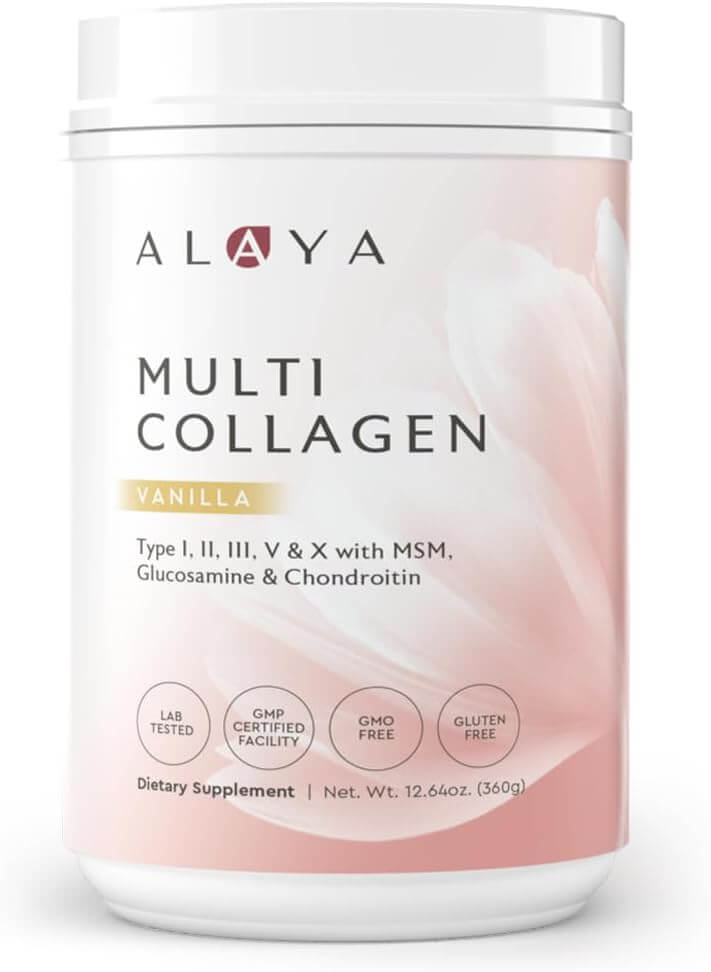 Alaya Multi Collagen Powder - Type I, II, III, V, X Hydrolyzed Collagen Peptides Protein Powder Supplement with MSM + GC (Vanilla) - Vitamen Store