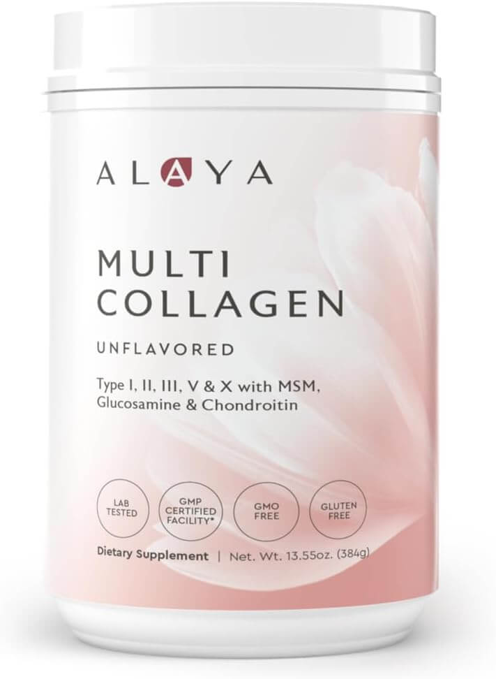 Alaya Multi Collagen Powder – Type I, II, III, V, X Hydrolyzed Collagen Peptides with MSM + GC, Unflavored – 40 Servings - Vitamen Store