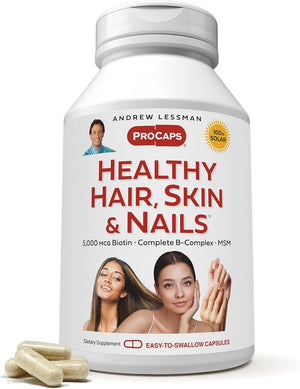 Andrew Lessman Healthy Hair, Skin & Nails 120 Capsules – 5000 Mcg High Bioactivity Biotin, MSM, Full B - Complex Promotes Beautiful Hair, Skin and Strong Nails - No Additives. Easy to Swallow Capsules - Vitamen Store