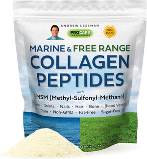 Andrew Lessman Marine & Free Range Collagen Peptides Powder & MSM 120 Servings - Supports Radiant Smooth Soft Skin, Comfortable Joints. Super Soluble No Fishy Flavor No Additives Non - Gmo - Vitamen Store