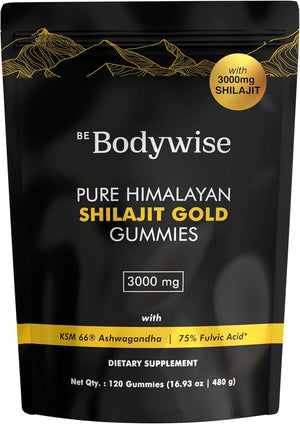 Be Bodywise Pure Himalayan Shilajit Gummies Gold I No Added Sugar I Ashwagandha, Gokshura| Fulvic Acid & 85+ Trace Minerals I for Men, Women I Non - Gmo I 100% Natural & Organic I 120 Gummy I Pouch - Vitamen Store