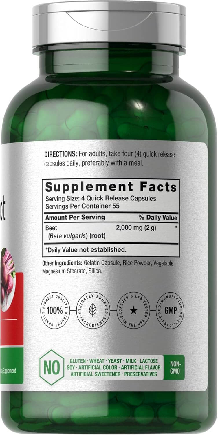 Beet Root Powder Capsules 1500mg | 250 Pills | Herbal Extract | Gluten Free, Non - GMO Supplement | by Horbaach - Vitamen Store