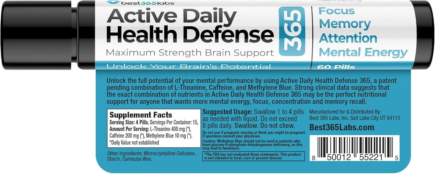 Best 365 Labs Maximum Strength - Methylene Blue, Caffeine, and L - Theanine 60 Tablets - Vitamen Store
