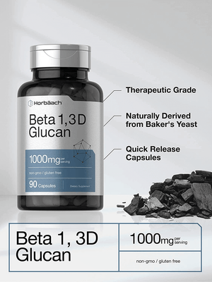 Beta Glucan 1 3D 1000 Mg | 90 Capsules | Beta 1,3, 1,6 D Glucan | Non - Gmo, Gluten Free Supplement | by Horbaach - Vitamen Store