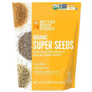 Betterbody Foods Superfood Organic Super Seeds - Blend of Organic Chia Seeds, Milled Flax Seed, Hemp Hearts, Add to Smoothies Shakes & More, 1Lb, 16 Oz - Vitamen Store