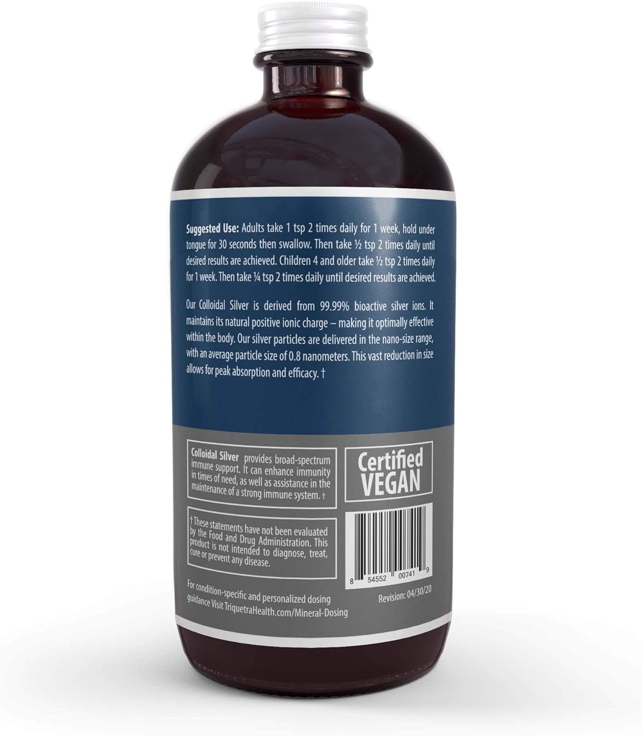 Bioactive Colloidal Silver - 8 Oz, Glass Bottle, Vegan, Safe Doses with Highest Effectiveness - Nano Ions, 30 PPM - Immune Support (48 Servings) - Vitamen Store