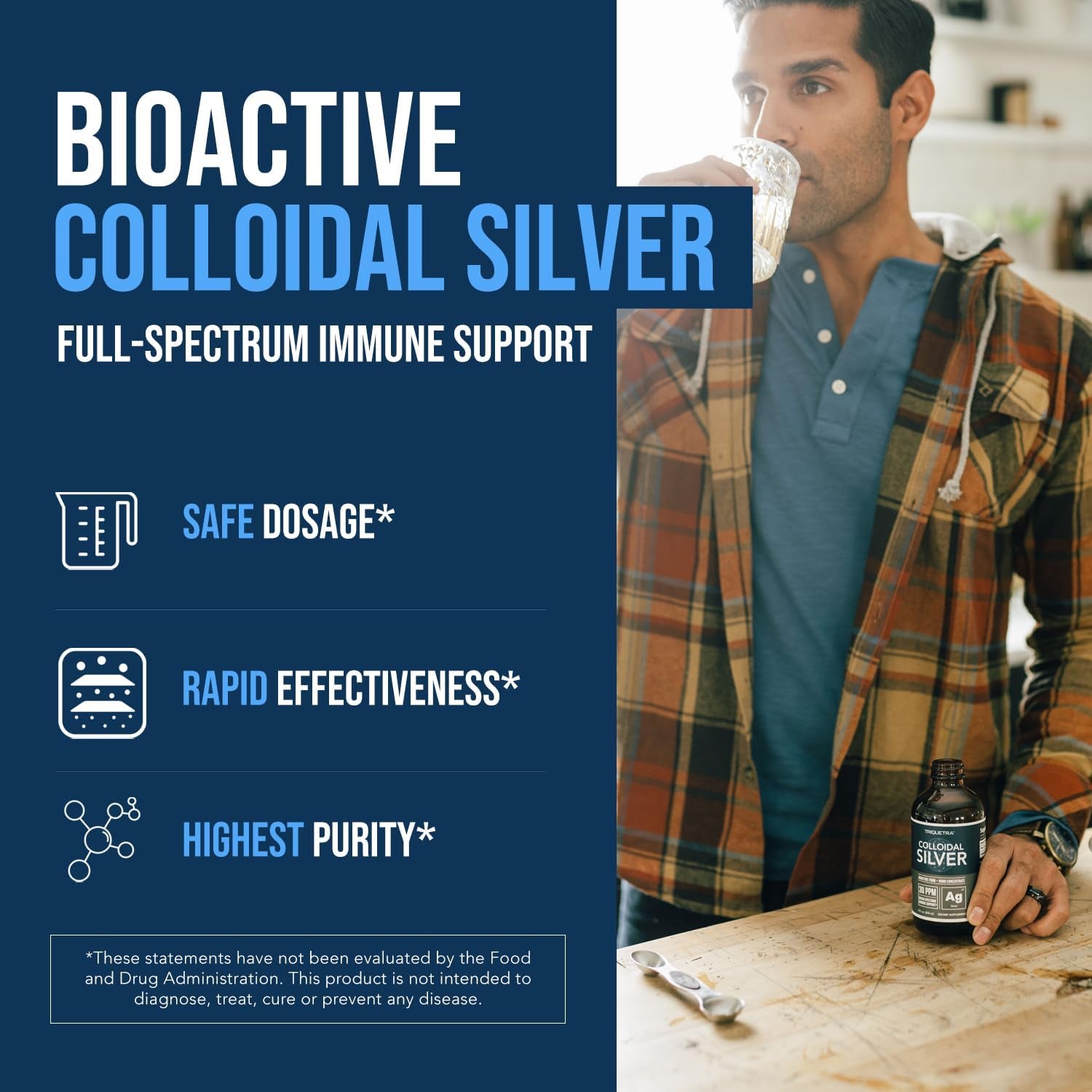 Bioactive Colloidal Silver - 8 Oz, Glass Bottle, Vegan, Safe Doses with Highest Effectiveness - Nano Ions, 30 PPM - Immune Support (48 Servings) - Vitamen Store