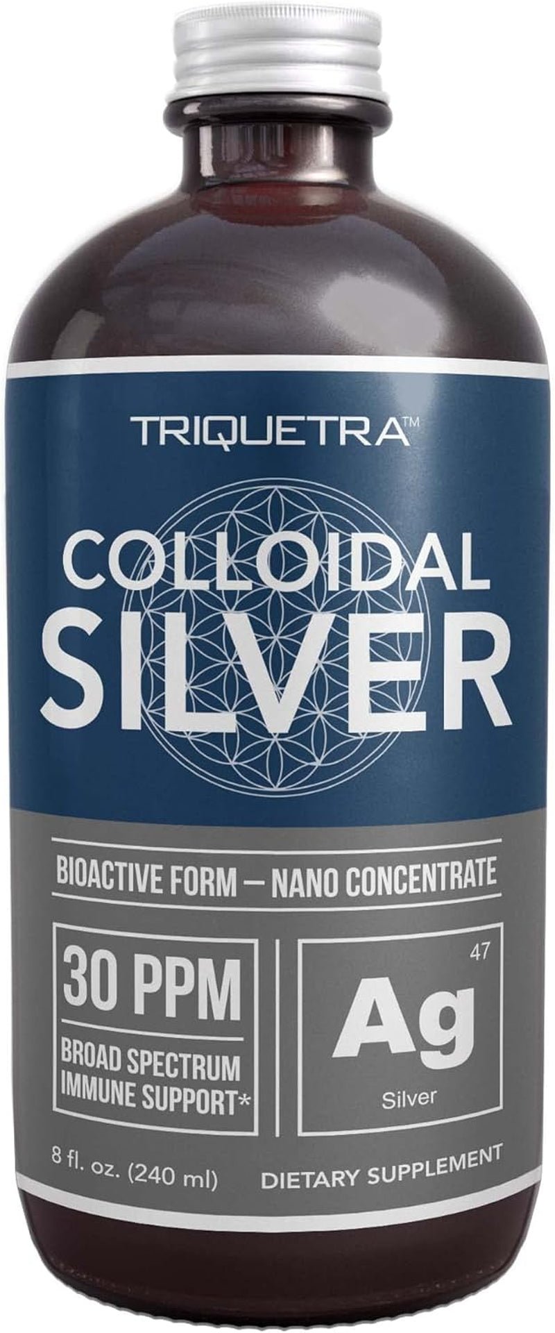 Bioactive Colloidal Silver - 8 Oz, Glass Bottle, Vegan, Safe Doses with Highest Effectiveness - Nano Ions, 30 PPM - Immune Support (48 Servings) - Vitamen Store