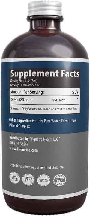 Bioactive Colloidal Silver - 8 Oz, Glass Bottle, Vegan, Safe Doses with Highest Effectiveness - Nano Ions, 30 PPM - Immune Support (48 Servings) - Vitamen Store