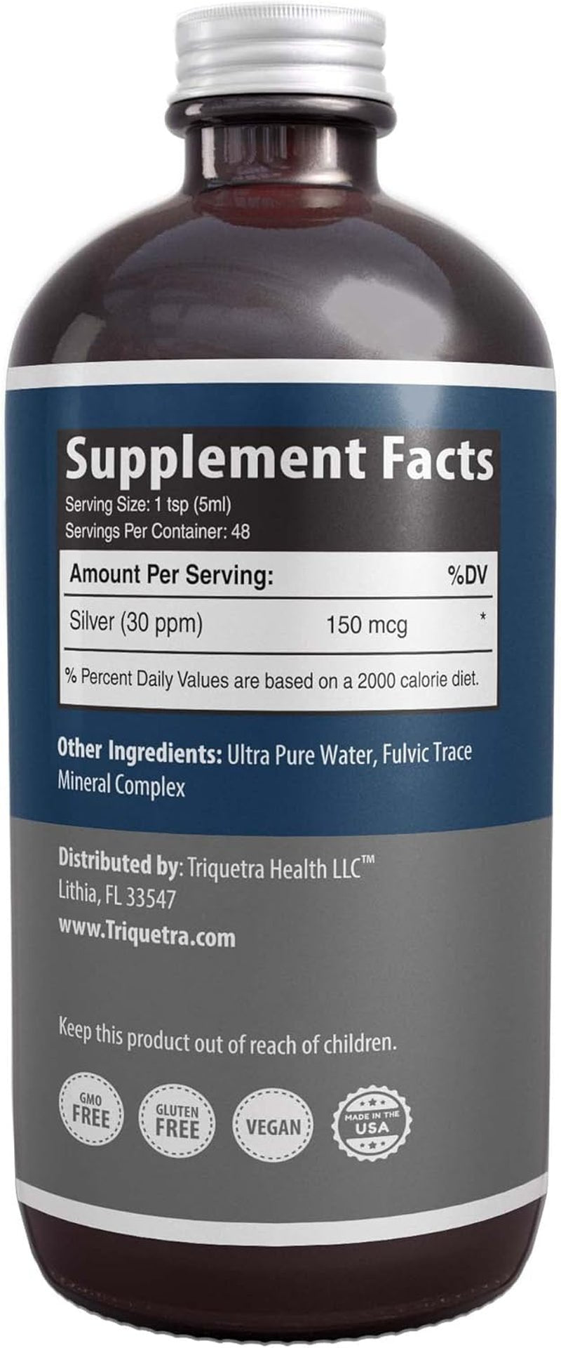 Bioactive Colloidal Silver - 8 Oz, Glass Bottle, Vegan, Safe Doses with Highest Effectiveness - Nano Ions, 30 PPM - Immune Support (48 Servings) - Vitamen Store