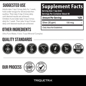 Bioactive Colloidal Silver - 8 Oz, Glass Bottle, Vegan, Safe Doses with Highest Effectiveness - Nano Ions, 30 PPM - Immune Support (48 Servings) - Vitamen Store