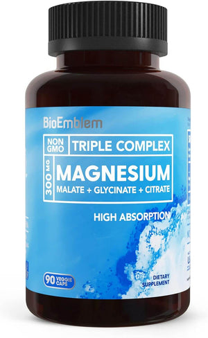 BioEmblem Triple Magnesium Complex – 300 mg Glycinate, Malate & Citrate – High Absorption – Vegan & Non‑GMO – 90 Capsules - Vitamen Store