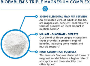 BioEmblem Triple Magnesium Complex – 300 mg Glycinate, Malate & Citrate – High Absorption – Vegan & Non‑GMO – 90 Capsules - Vitamen Store