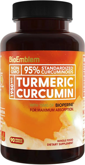 Bioemblem Turmeric Curcumin Supplement with Bioperine | Joint Support & Heart Health | with Organic Turmeric Powder & 95% Curcuminoids Extract | California Made, Non - Gmo, 30 - Day Supply - Vitamen Store