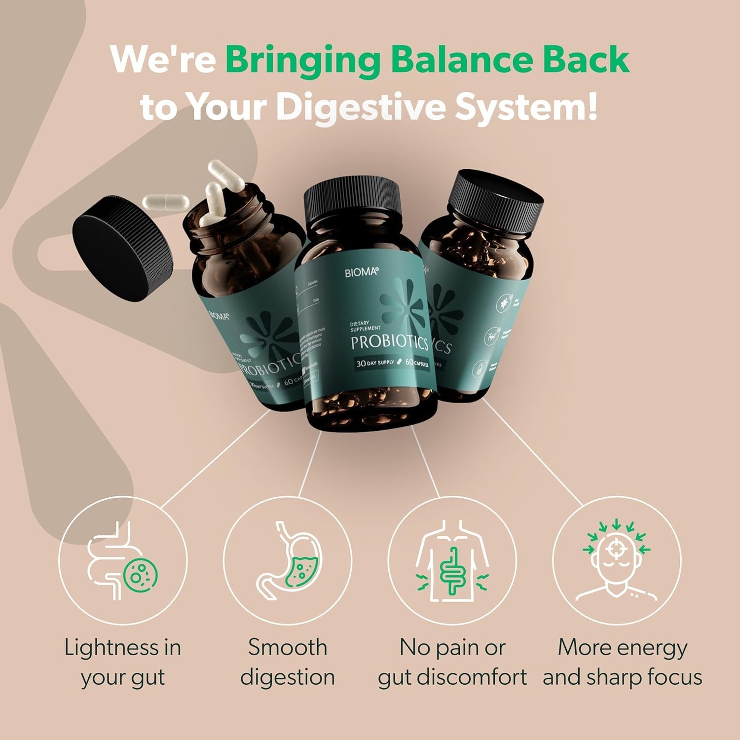 BIOMA Probiotics 3 - in - 1 Synbiotic Capsules - 60 Count - Vitamen Store