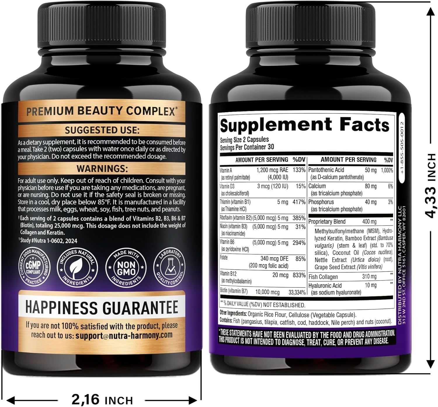 Biotin | Collagen | Keratin - 25000 Mcg Vitamins B2, B3, B6 & B7 + B1 & Hyaluronic Acid - Made in USA - Women & Men | 60 Capsules - Vitamen Store