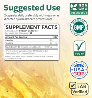 Black Seed Oil – 120 Softgel Capsules – Cold - Pressed Nigella Sativa with Vitamin E – Non - GMO, Vegan – 500 mg Each (1000 mg per 2 - Capsule Serving) - Vitamen Store