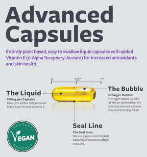 Black Seed Oil – 120 Softgel Capsules – Cold - Pressed Nigella Sativa with Vitamin E – Non - GMO, Vegan – 500 mg Each (1000 mg per 2 - Capsule Serving) - Vitamen Store