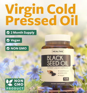 Black Seed Oil – 120 Softgel Capsules – Cold - Pressed Nigella Sativa with Vitamin E – Non - GMO, Vegan – 500 mg Each (1000 mg per 2 - Capsule Serving) - Vitamen Store