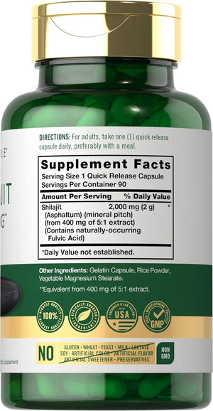 Carlyle Shilajit Capsules – 2000 mg – 90 Count – Non - GMO and Gluten - Free Supplement - Vitamen Store