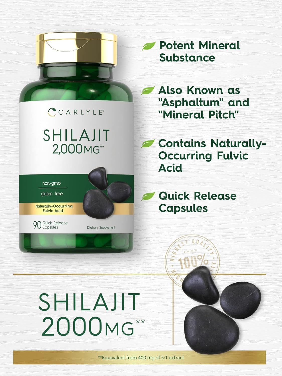 Carlyle Shilajit Capsules – 2000 mg – 90 Count – Non - GMO and Gluten - Free Supplement - Vitamen Store