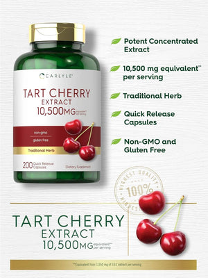 Carlyle Tart Cherry Capsules – 10,500mg Tart Cherry Juice Extract – 200 Pills, Max Potency, Non - GMO & Gluten - Free - Vitamen Store