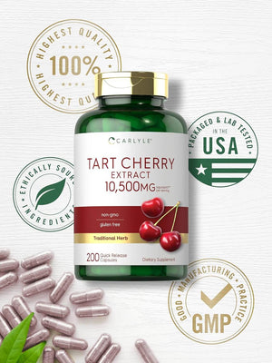 Carlyle Tart Cherry Capsules – 10,500mg Tart Cherry Juice Extract – 200 Pills, Max Potency, Non - GMO & Gluten - Free - Vitamen Store