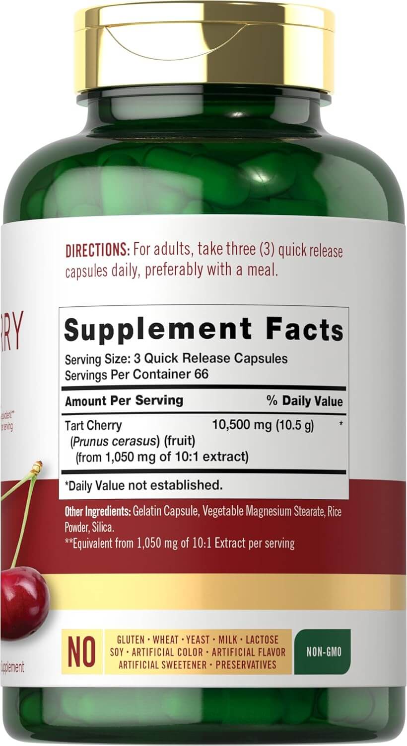 Carlyle Tart Cherry Capsules – 10,500mg Tart Cherry Juice Extract – 200 Pills, Max Potency, Non - GMO & Gluten - Free - Vitamen Store