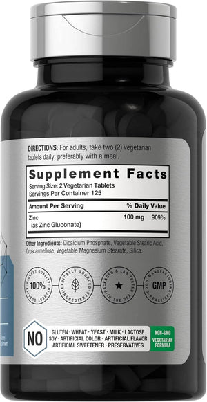 Chelated Zinc Supplement 100mg | 250 Tablets | High Potency & Superior Absorption | Vegetarian, Non - GMO, Gluten Free | by Horbaach - Vitamen Store