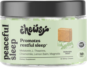 Chewsy Peaceful Sleep Chews, Sleep Support, 3 Mg Melatonin, 200 MGS L - Theanine, Chamomile, Lemon Balm, Magnolia, Nighttime Sleep Aid, Naturally Minty Chews, Promotes Restful Sleep, 30 - Day Supply - Vitamen Store