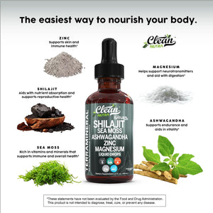 Clean Nutraceuticals Shilajit Liquid Drops with Sea Moss, Ashwagandha, Zinc, Magnesium, and Liquid Vitamins – Terra Mineral - Vitamen Store
