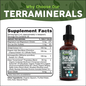 Clean Nutraceuticals Shilajit Liquid Drops with Sea Moss, Ashwagandha, Zinc, Magnesium, and Liquid Vitamins – Terra Mineral - Vitamen Store