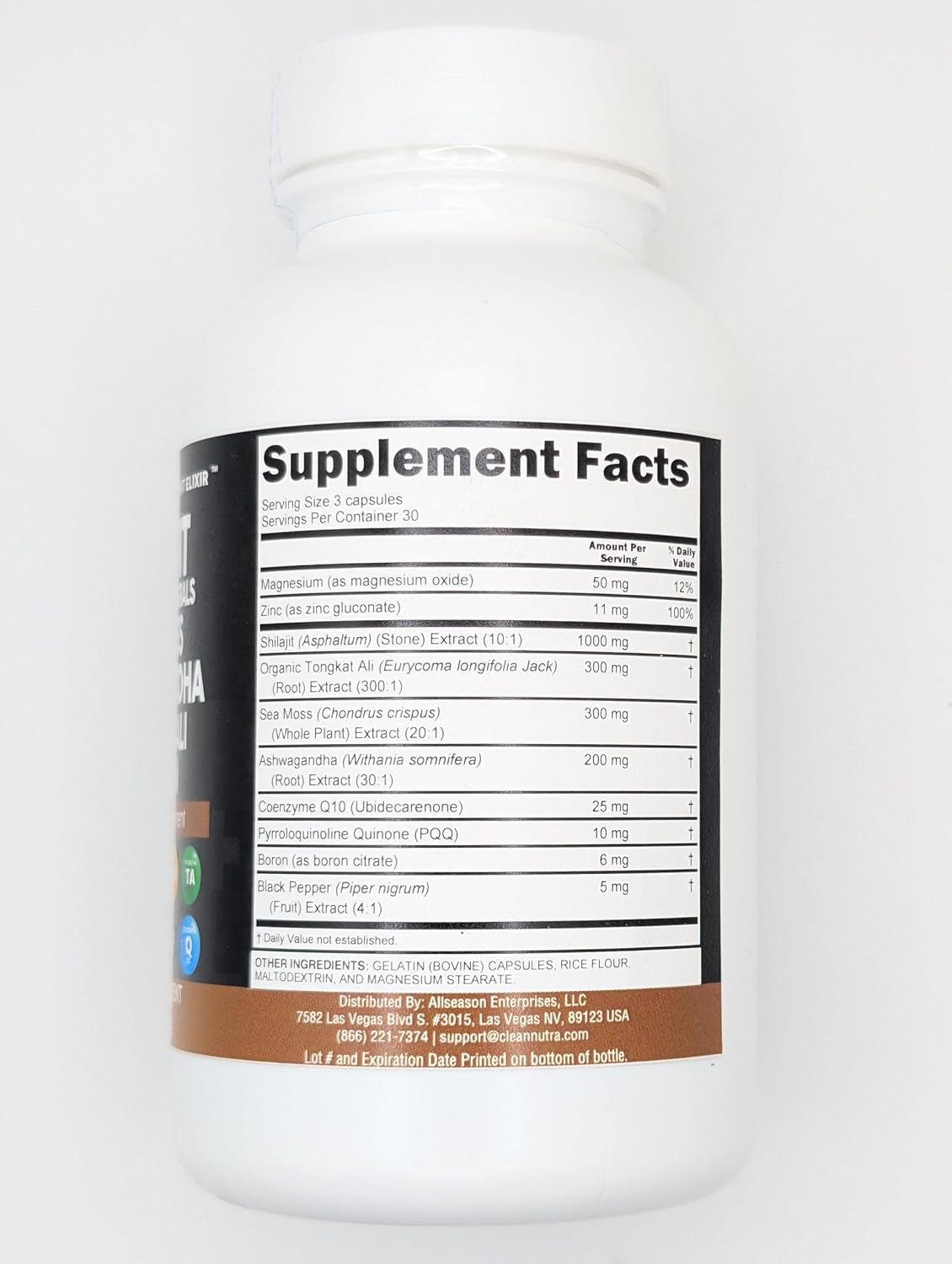 Clean Nutraceuticals Shilajit Supplement with Sea Moss, Tongkat Ali, Ashwagandha, Boron, Zinc, CoQ10, PQQ – Fulvic Acid Capsules – 90 Count – Resin, Gummy, and Powder Alternative - Vitamen Store