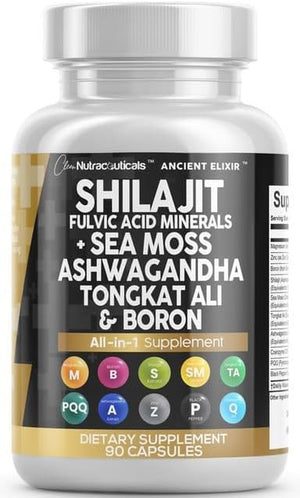 Clean Nutraceuticals Shilajit Supplement with Sea Moss, Tongkat Ali, Ashwagandha, Boron, Zinc, CoQ10, PQQ – Fulvic Acid Capsules – 90 Count – Resin, Gummy, and Powder Alternative - Vitamen Store
